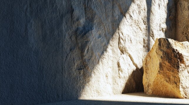 Rough textured stone surfaces create a dramatic natural display with sharp light and shadow contrasts
