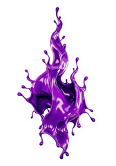 Fototapeta premium Vibrant purple and magenta glossy liquid splashing, intricate abstract shape with delicate tendrils and droplets against a uniform transparent background, concept of dynamic fluid art