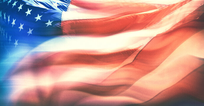 Dramatic Blurred Motion American Flag Background, Close up American Flag