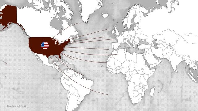 Animated world map visualizing the global deployment and strategic presence of United States nuclear weapons. The animation highlights overseas military locations, nuclear deterrence strategy, interna