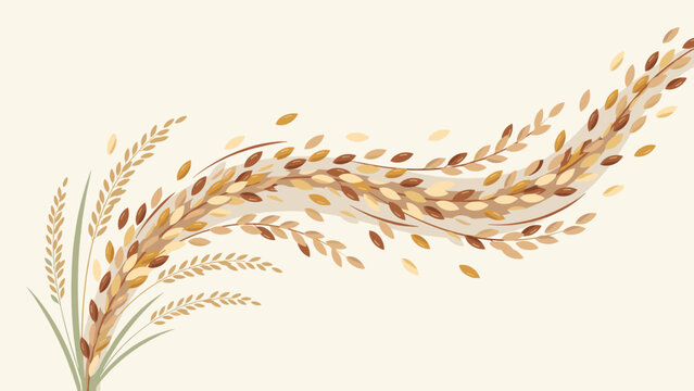 Stylized rice grain river flow illustration &ndash; Suitable for organic grain packaging, staple food branding, or resilience concepts.