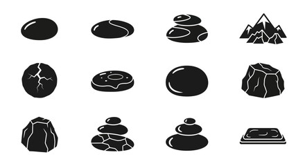 Minimal Flat Design Stone and Rock Icon Set © RamaHima