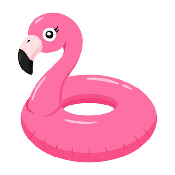 Cute Pink Flamingo Swim Ring Cartoon Icon