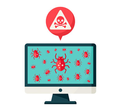 Computer monitor with malware virus warning on transparent background