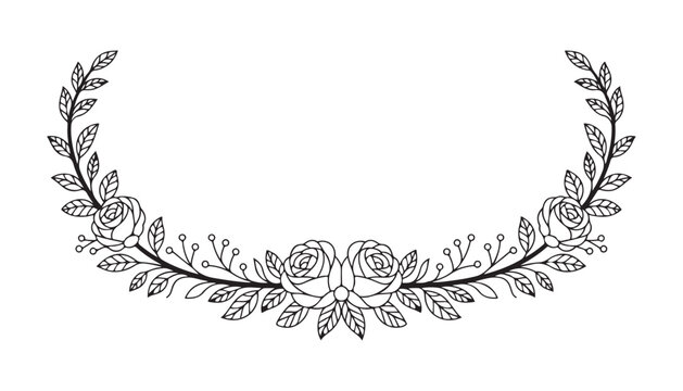 Vintage floral garland with roses and leaves in outline style for invitations vector illustration.