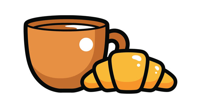 Brown Coffee Cup and Croissant Bread.