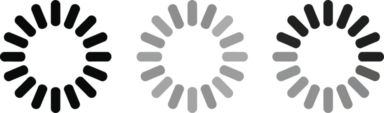 Three loading icon silhouettes isolated on transparent background