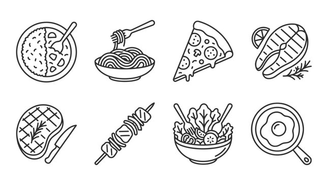 Set of hand drawn food icons and easter eggs illustration collection
