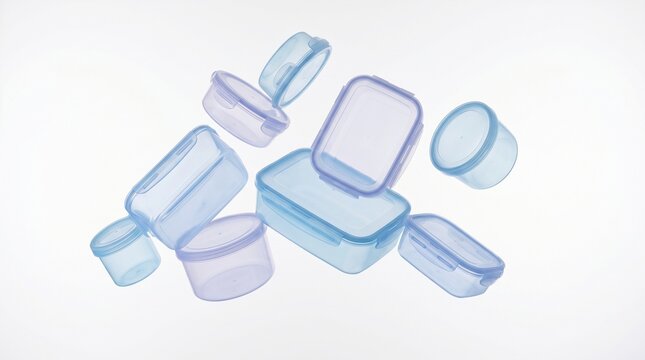 Assorted empty plastic containers for kitchen food organization with container