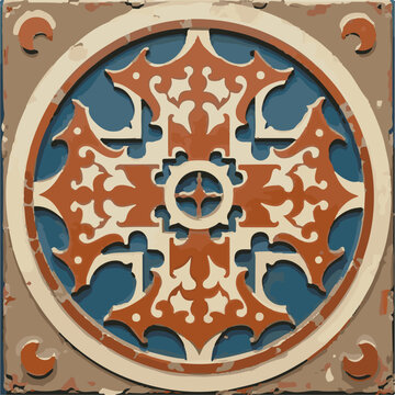 the patterns on vintage floor . Old rusty vintage worn shady patchwork motif tiles stone concrete cement wall texture background