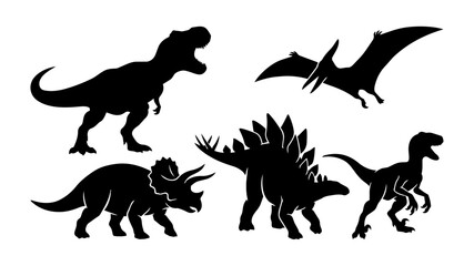Dinosaur Silhouettes Set - Black Flat Animal Icons for Branding © Stock Master 