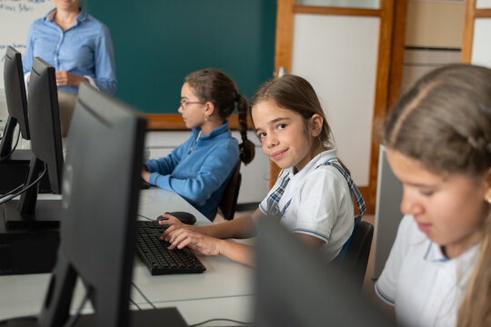 Elementary School Students Using Computers During ICT Class