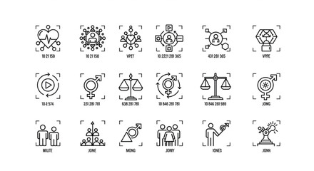 Obraz premium Social justice line icons set with human rights gender equality and community network outline symbols