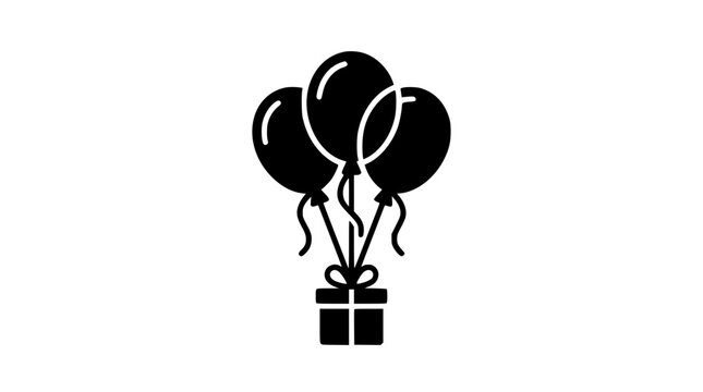 Gift Box With Three Balloons Silhouette Icon For Celebration