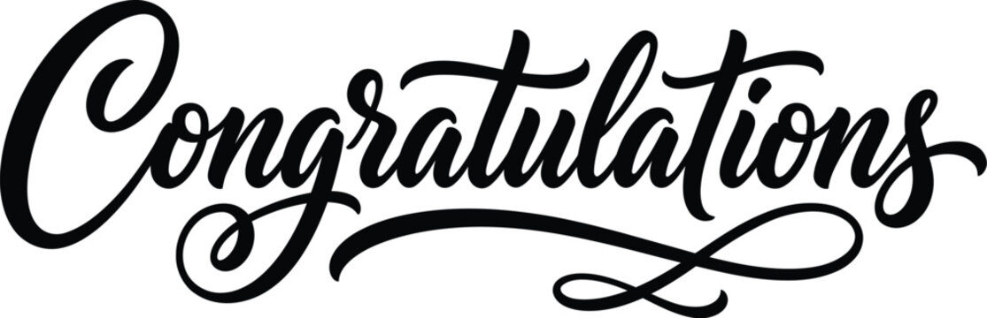 Elegant calligraphy congratulations text black ink on white background