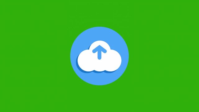 Animated cloud upload icon over green screen