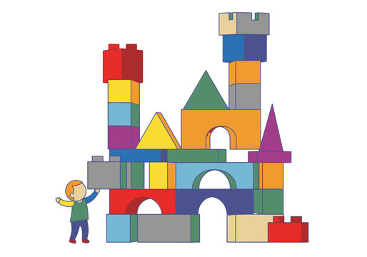 Building a colorful castle with blocks for kids creative construction play and imagination