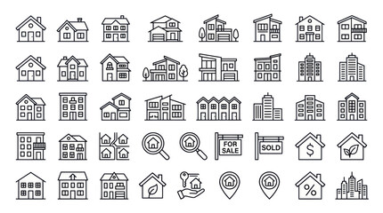 Real Estate Icons Set: Houses, Buildings, For Sale, Sold Signs, Keys, Location © ahmad