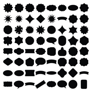 Comprehensive Retro Badge Ribbon Label and Speech Bubble Silhouette Vector Asset Sheet