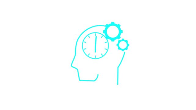Cognition line icon featuring a head with a clock and gear inside, suitable for technology or time management concepts. Motion graphic.
