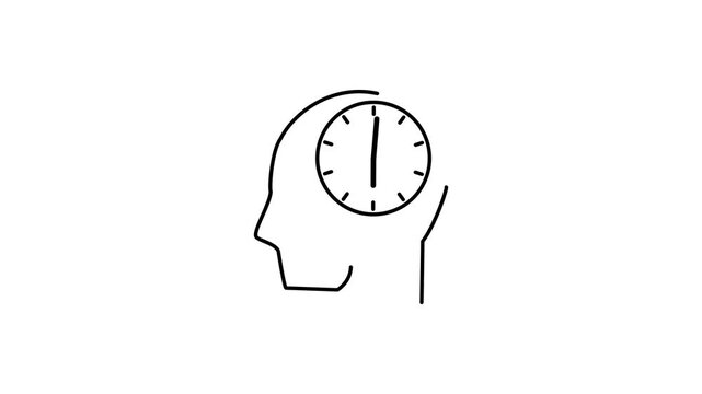 human head silhouette with clock inside brine. Time management, pressure, deadlines and thinking concept on Black background.
