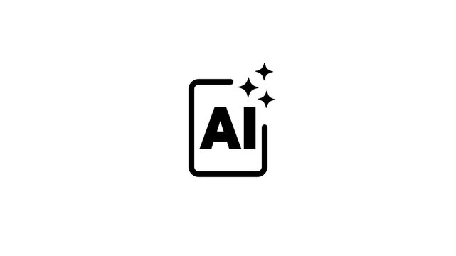 Clean and modern AI design icon animation isolated on white background.A clean and modern AI design icon featuring a glowing shine effect. Ideal for representing digital creativity,