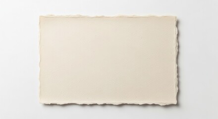 Fototapeta premium Blank Handmade Paper with Deckled Edges on White Background, Textured Cream Stationery Mockup for Invitations and Art