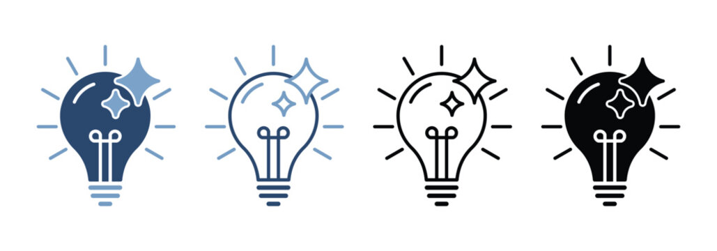 Light bulb icon set. containing solution, innovation, creative thinking, generating idea symbol, vector illustration