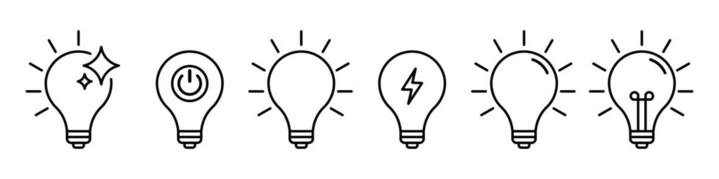 Light bulb icon set. containing solution, innovation, creative thinking, generating idea symbol, vector illustration