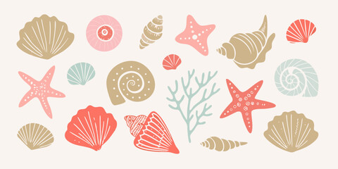 Seashells And Starfish A Pastel colored Vector Illustration Collection © Laki