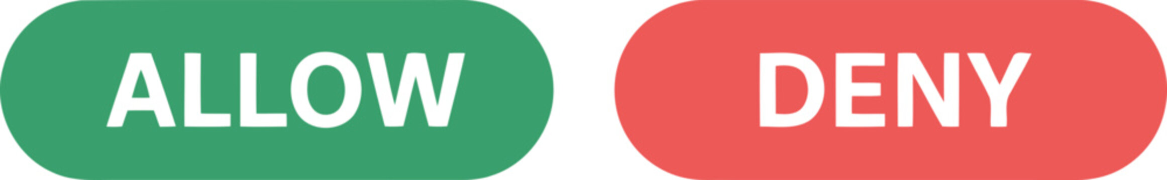 Two horizontal pill shaped buttons with green allow and red deny text labels, isolated on a white background set