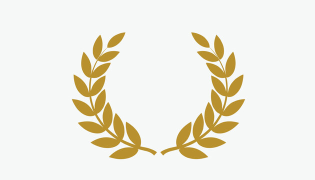 Elegant golden laurel wreath representing victory and achievement is centered on a light gray background.