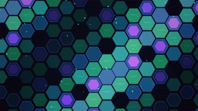 A vibrant mosaic of hexagonal tiles featuring shades of blue, purple, and turquoise creating a mesmerizing pattern ideal for digital backgrounds, artistic designs, and creative projects