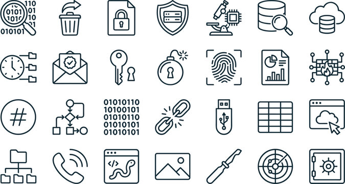 Cybersecurity Data Protection and Network Security Vector Icon Set for Digital Infrastructure