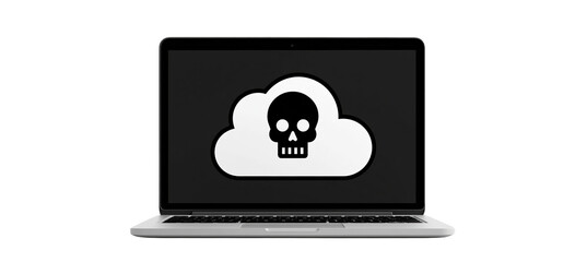 Fototapeta premium Skull on cloud icon displayed on laptop screen on transparent