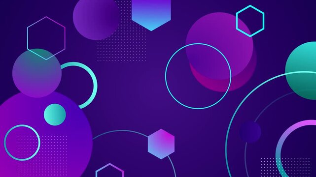 Abstract background with gradient circles hexagons and dotted patterns animation
