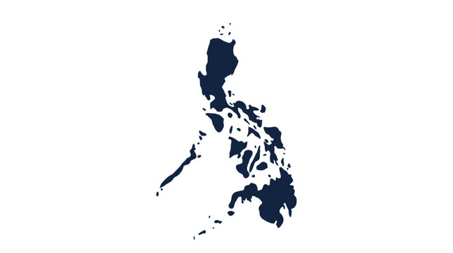 Philippines Map Silhouette - Dark Blue Outline on White Background