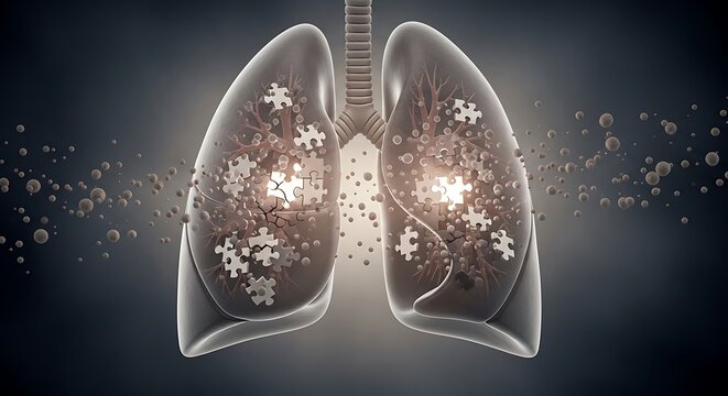 Human lungs with puzzle pieces inside.