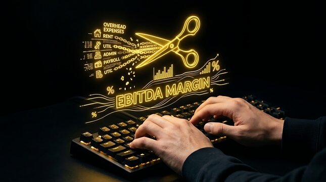 EBITDA Margin Cost Cutting Concept Digital Hologram.