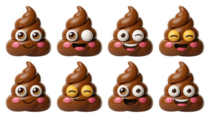 Obraz premium Poop emoji cartoon clipart set with cute funny 3d smiley faces colors transparent background for design element 