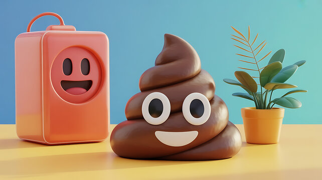 Poop emoji cartoon clipart set with cute funny 3d smiley faces colors transparent background for design element 