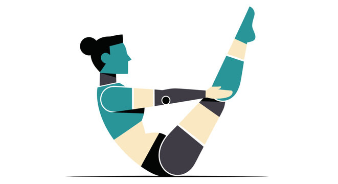 Woman Performing Boat Pose Yoga Vector Illustration