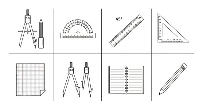 Geometry and Drafting Tool Outline Icon Set