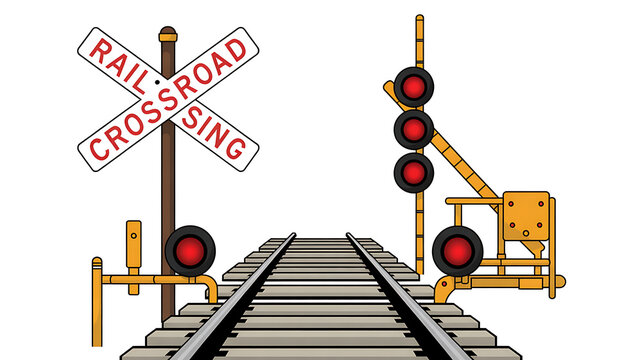 Railroad crossing signs crossbuck clipart train warning with tracks signal light and poles symbol vector on transparent background 