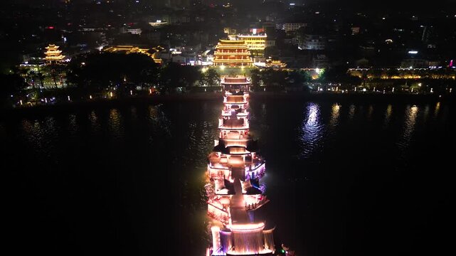 The Guangji Bridge over the Han River is majestic landmarks, a masterpiece of ancient Chinese bridge architecture in the old city.