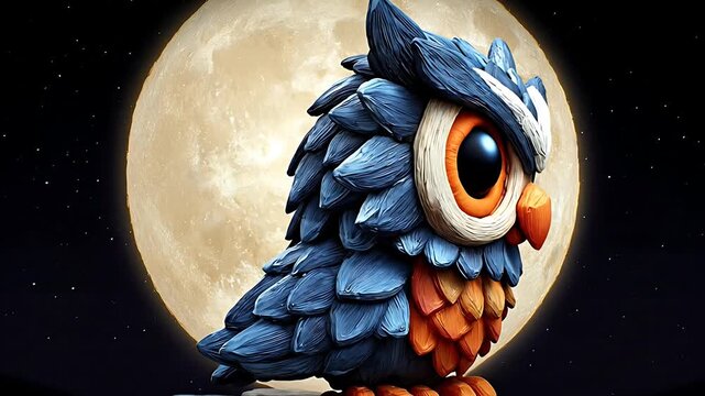 Cartoon owl in moonlight animation.