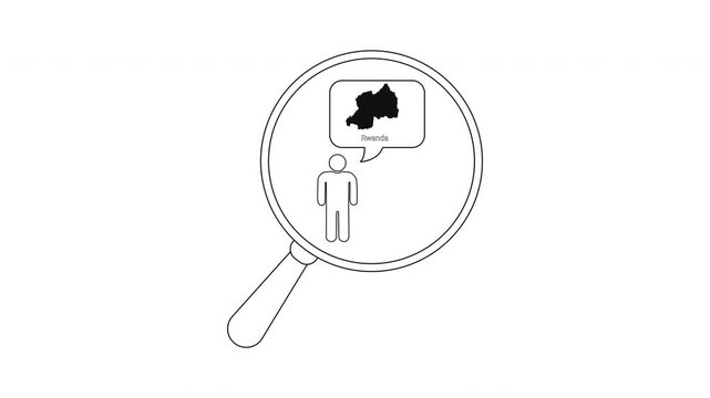 Magnifying glass over person thinking about Rwanda map country outline.