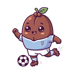 Fototapeta premium Cute Cartoon Plum Fruit Character Playing Soccer with Football Adorable Mascot Kicking Ball Healthy Food Mascot