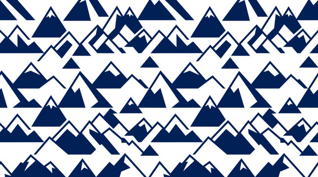 Blue and white geometric mountain range seamless pattern.