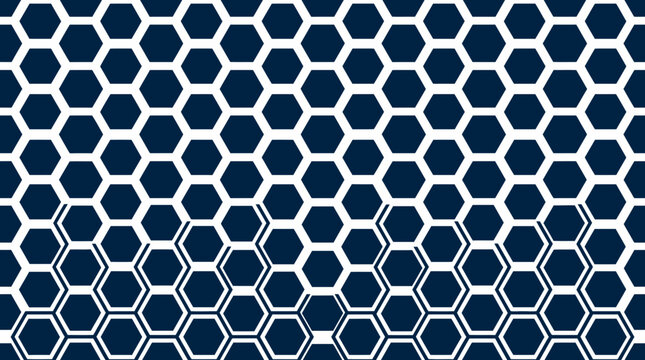 Blue and white hexagonal honeycomb pattern background.